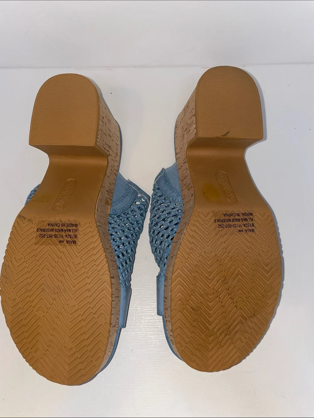 BareTraps Light Blue Woven Cork-Platform Wedge Sandals-Sz 8